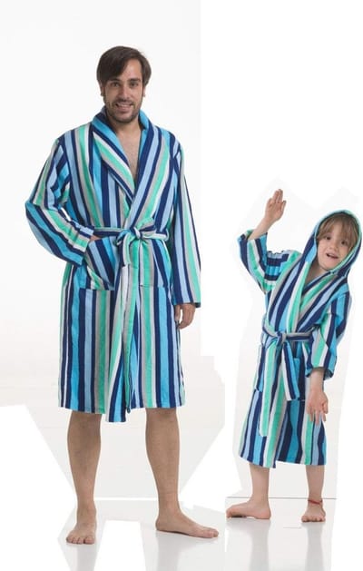 Comfortabele blauwe fluwelen badjas voor volwassenen en kinderen - maat M