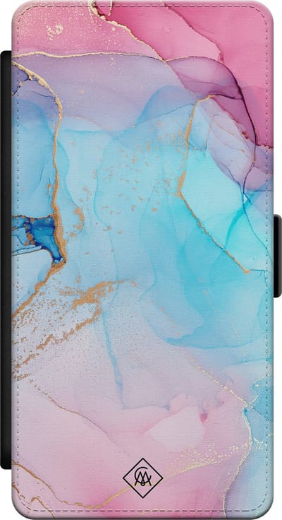 Casimoda® bookcase - Geschikt voor Samsung Galaxy S21 - Hoesje met pasjeshouder - Marmer blauw roze - Multi - Kunstleer