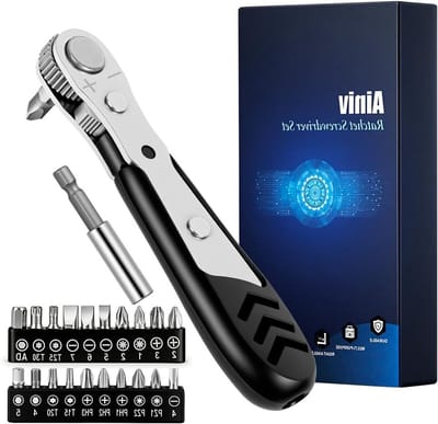 Set van 22 Mini Ratchet Schroevendraaiers met Magnetische Rectangulaire Dubbelzijdige 6 mm, Inclusief 1 Verlengstuk en 20 Schroefbits voor Krappe Ruimtes en Precisiewerk
