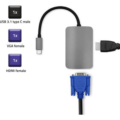 Qoltec Hub USB-C 3.1-adapter 2 in 1 |   HDMI 4K |   VGA
