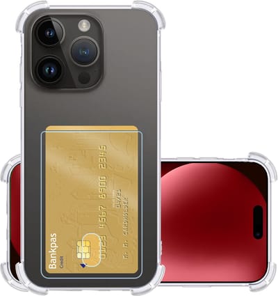 Hoesje - Geschikt voor Apple iPhone 15 Pro - Met Pashouder en Kaarthouder - Telefoon Hoes Shockproof - Siliconen Case - Back Cover - Shock Proof - Pasjes Houder - Transparant