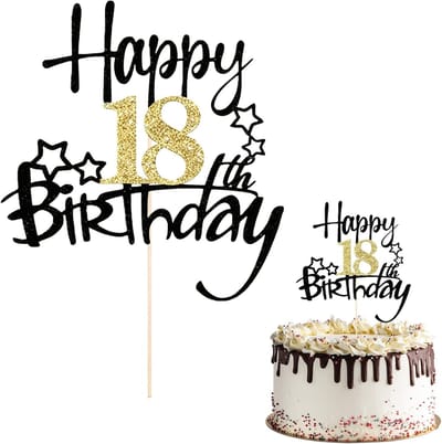 Taartdecoratie voor de 18e verjaardag, jongens en meisjes, Happy 18th Birthday, flash black goud, taartdecoratie, taartdecoratie, voor taartdecoratie 18e verjaardag meisjes