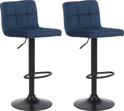 CLP Feni Set van 2 barkrukken - Met rugleuning - Verstelbaar - Velvet - Fluweel - blauw/zwart