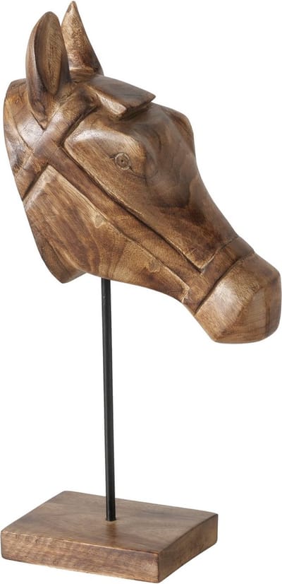 Paard - Hoofd - op voet - 48cm hoog - 24x12cm - Mango hout - Bruin - Handmade.