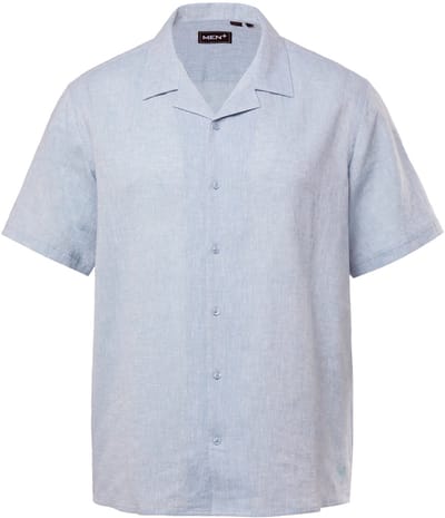 Men Plus - Heren - Overhemd linnenmix korte mouw Cubaanse kraag Cubaanse pasvorm - Ijsblauw - Maat 8XL
