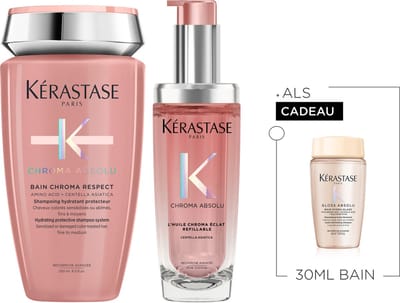 Kérastase Chroma Absolu Duo + Cadeau - Shampoo 250ml & Haarolie 75ml + Shampoo 30ml Cadeau - Voor Gekleurd Haar