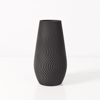 Fleuriek vaas SOFIA - Zwart H30 cm - Smalle designvaas voor tafel of dressoir - Golvend patroon