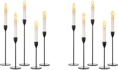Kaarshouder Taper Kaarsen Zwarte Kaarshouder – Set van 10 Hoge Kaarshouders Taper Kaars Metaal Vintage voor Kerst Tafeldecoratie Advent Halloween Feestdecoratie