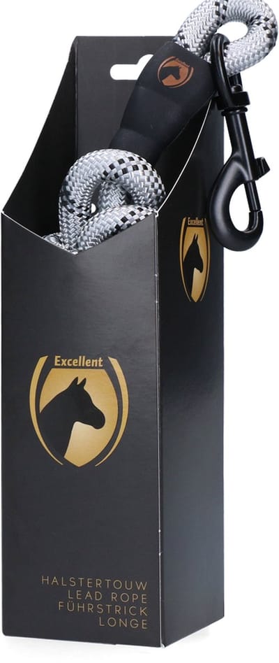 Excellent Horse Halstertouw Exclusive Reflective - Reflecterend halstertouw voor goede zichtbaarheid in het donker - Polyester - 360 graden draaibare musketonhaak - Grijs - 2 Meter