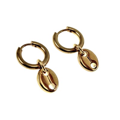 ∅15mm Oorringen Dames - Verguld RVS - Oorbellen met Koffieschakel Hanger - Lange Oorbellen