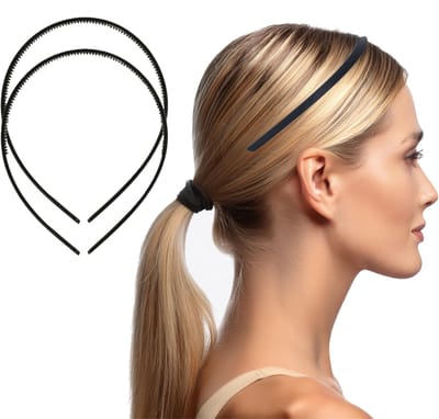 Bellatio Design Haarband - 10x - zwart - 1 cm breed - kunststof - meisjes/dames - diadeem - haaraccessoires