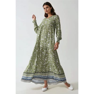 Geprinte Viscose Maxi Jurk met Ronde Hals