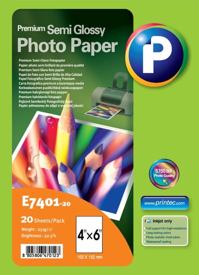 Printec Fotopapier - Premium half glans - 20 vellen - 10x15 cm - 251 gram per m²