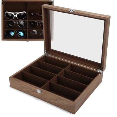 Dailygoods- Zonnebrilhouder - Houten Brilhouder - Opbergdoos voor Zonnebrillen - 8 Compartimenten - Duurzaam - Mooi Design - Brilopberger