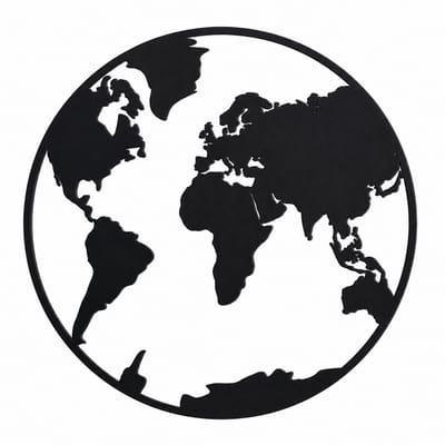 Houten wanddecoratie - Wooden wall decoration | Wereldkaart - wereldbol 70 x 70cm World map - earth globe | Zwart - Black | Muurdecoratie - Wall art - Wandfiguur - Landen Echt Hout - Real Wood - Rond