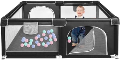 Kinder Speelbox - Veilige Speelruimte - Binnen Buiten - Met Opbergvak - 120x160x66 cm - Zwart