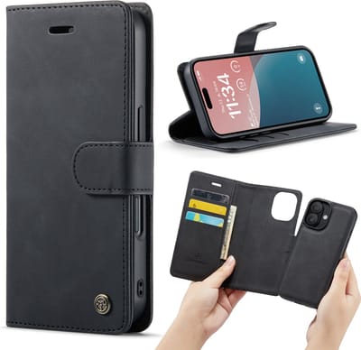 Casemania Hoesje Geschikt voor Apple iPhone 16 - Charcoal Gray - 2 in 1 Magnetic Book Case