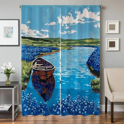 Raam Huis Interieur Keukengordijnen voor Woonkamer 2 Stuks Verduisterende Gordijnen Deurgordijn Rivier Scheiding Slaapkamer Decoratie W50xH70cmx2pcs-CL blue