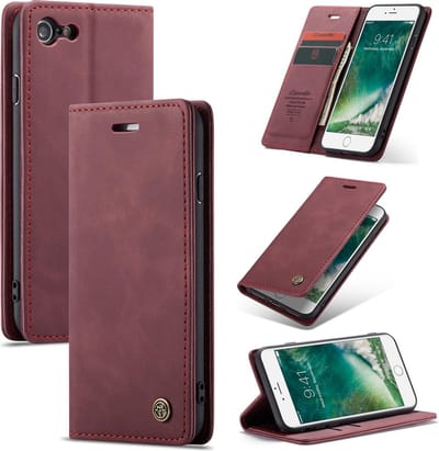 Luxe PU leren Bookcase geschikt voor Apple iPhone 8 | iPhone 7 | SE 2020 | Hoogwaardig Leren Hoesje | Lederen Wallet Case | Kaarthouder | Portemonnee | Rood