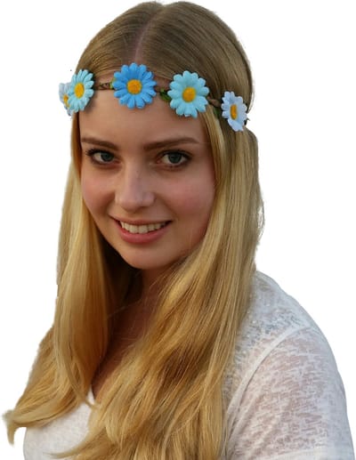 4 bloemenhaarbandjes - 3 kleuren blauw - Hippie/ Flower Power
