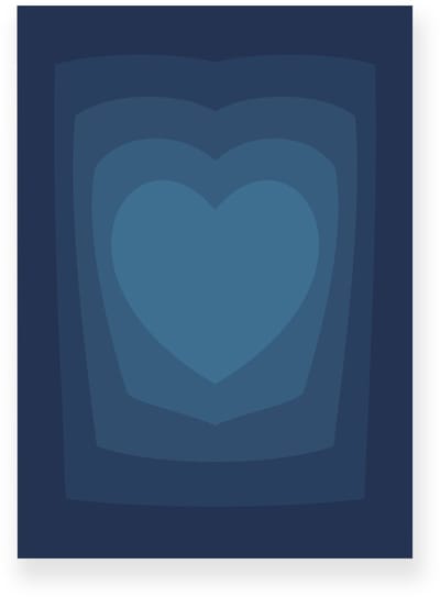 Poster 20x30 cm - Abstracte Kleurovergang - Hart - Blauw - Donkerblauw - Vintage - Op-Art - Muurdecoratie - Wanddecoratie