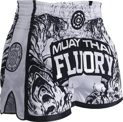 Fluory Sak Yant Tiger Muay Thai Kickboks Broek Wit Zwart MTSF66 - XS
