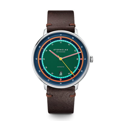Sternglas S02-HHA08-VI11 HAMBURG AUTOMATIK Edition Argo Heren Horloge - Saffierglas - Staal/Leer - Bruin/Zilverkleurig - Ø 42 mm - Automatisch - Gesp