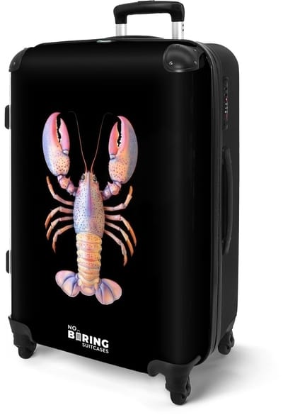 NoBoringSuitcases.com® - Koffer groot - Rolkoffer lichtgewicht - Zwart - Roze kreeft - Reiskoffer met 4 wielen - Grote trolley XL - 20 kg bagage - Valiezen middelgroot - Hardcase bagagekoffer - Suitcase large