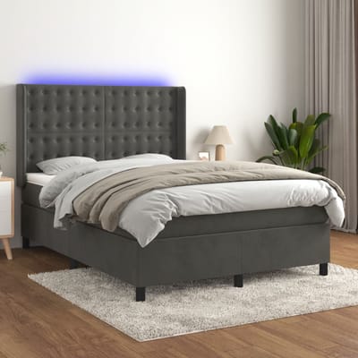 vidaXL - Boxspring - met - matras - en - LED - fluweel - donkergrijs - 140x200 - cm