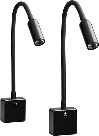 Verte Stekkerspot Dimbaar - LED-Lamp met Fitting - Dimbaar - Wandlamp met Stekker - 4W - Flexibele Zwanenhals - Neutraal Wit 4000 K - Leeslamp - Nachtlamp - Zwart - 2 Stuks