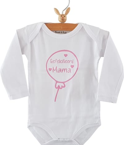 romper baby tekst gefeliciteerd mama cadeau voor verjaardag roze meisje maat 62-68