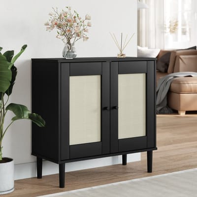 vidaXL - Dressoir - SENJA - 80x35x80 - cm - rattan - look - massief - grenenhout - zwart