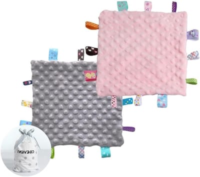 Zachte Cuddly Dekentjes voor Baby's, Sensory Comfort, Perfecte Cadeaus voor Verjaardagen en Babyshowers, 24 x 24 cm, Roze en Grijs, Ideaal voor Meisjes en Knuffelen