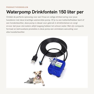 Dailygoods - Waterpomp - Drinkfontein - 150 liter per uur - Blauw - Vervangende pomp - 5.9 ft kabel - Geschikt voor fontein - Blauw model