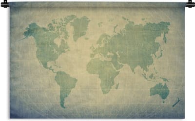 Wandkleed Eigen Wereldkaarten - Wereldkaart modern perkament groen Wandkleed katoen 180x120 cm - Wandtapijt met foto