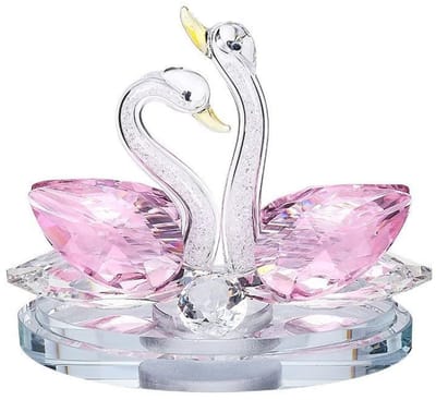 Dailygoods- Zwanen Ornament K9 Kristal - Beeldjes Decoratie - Sculptuur - Beelden voor Binnen - Geschenken voor Vrouwen - Afmetingen 13 x 7 x 10,5 cm - Beeldje