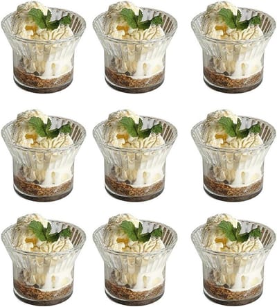 IJskom Glas - Dessertkommen Set - Feestelijke Desserts - Dik Kristalglas - Set van 6 - Helder