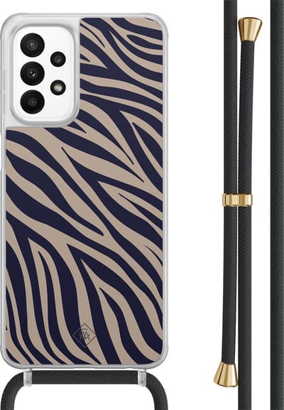 Casimoda® hoesje met zwart koord - Geschikt voor Samsung A23 - Chevron Navy - Afneembaar koord - TPU/acryl - Blauw