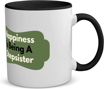 Akyol - happiness is being a stepsister koffiemok - theemok - zwart - Zus - de liefste stiefzus - verjaardag - cadeautje voor zus - zus artikelen - kado - geschenk - 350 ML inhoud