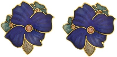 Behave - Oorclips dames - bloemmotief - blauw - goudkleurig - 2 cm