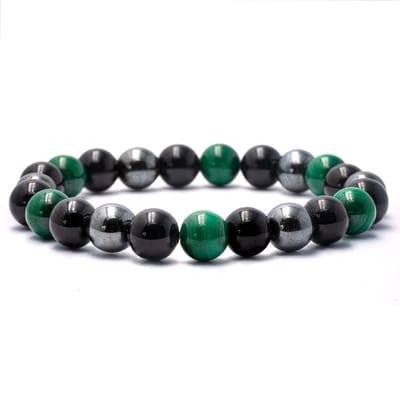 Bixorp Gems Malachiet + Hematiet + Onyx Edelstenen Armband - 8mm / 18cm - Triple Gemstone - Handgemaakte Edelsteen Armband