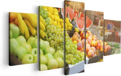 Artaza Canvas Schilderij Vijfluik Vers Fruit Op De Markt - 100x50 - Foto Op Canvas - Canvas Print