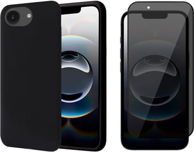 Hoesje geschikt voor iPhone 16e - Privacy Screenprotector Volledig Dekkend Glas - Mat Back Case Zwart