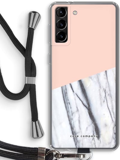 Case Company® - Hoesje met koord geschikt voor Samsung Galaxy S21 Plus hoesje met Koord - A touch of peach - Telefoonhoesje met Zwart Koord - Bescherming aan alle Kanten en Over de Schermrand