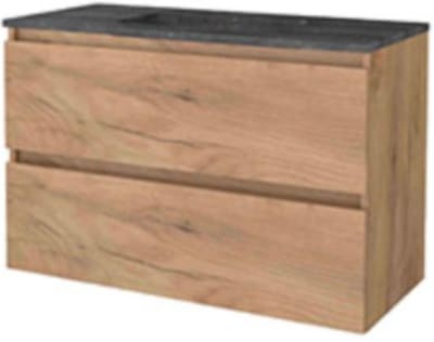 Basic-Line Start 46 Badkamermeubelset - 100 x 46 cm - Greeploos - 2 Lades - Hardstenen Wastafel - Zonder Kraangat - Whisky Oak