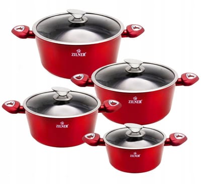 8-delige Keramische Pannenset Cherry Rood - Inductie Geschikt