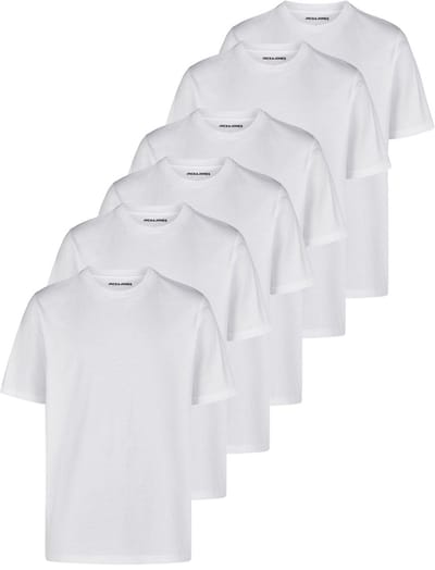 Jack & Jones Heren T-Shirt JACJEANS CREW NECK TEE 6 Pack regular fit Wit M Ronde Hals Volwassenen Effen Katoenmix T-shirts