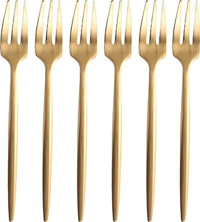 House of Husk Matte Gebaksvorkjes - Dessertvorken - Taartvorkjes - Cocktailvorken - 6 Stuks - RVS - Goud