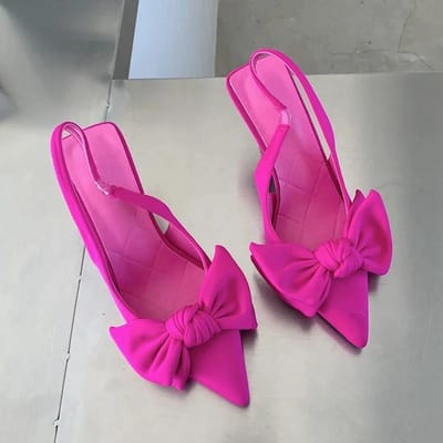 Zomer Dames Slingback Sandalen Schoenen met Hak Mode Strik Puntige Neus Instapper Dames Elegante Jurk Pumps Schoenen 39 pink