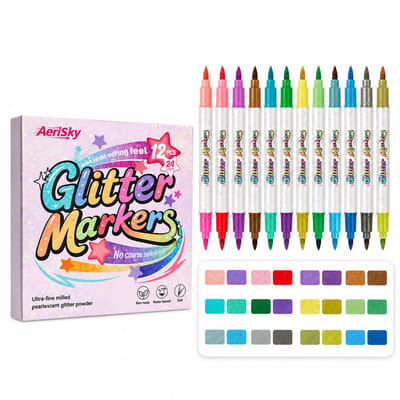 Glittermarkers - 12 stuks/24 kleuren - acrylinkt - dubbelzijdig ontwerp - basisverpakking